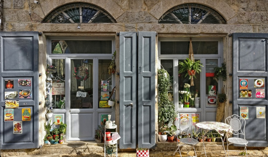 Charming village cafe storefront exterior