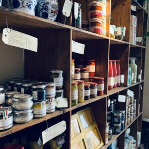 Jars of preserves and provisions on shelves